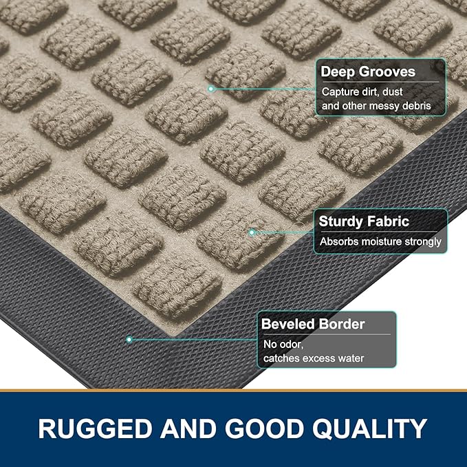 Smiry Front Door Mat Outside Entrance, Heavy Duty Natural Rubber Doormat, Non Slip, Trap Dirt and Moisture, Easy Clean, Low Profile Welcome Floor Mats for Indoor Outdoor Entry, 70x46.5 Inch, Beige