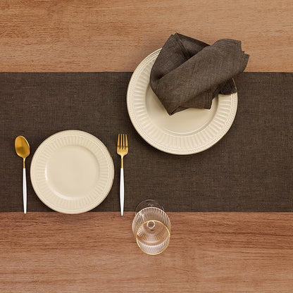 Solino Home Linen Table Runner 72 Inches Long - Athena, 100% Pure Linen Chambray Brown Dining Table Runner 14 x 72 Inch for Winter - Handcrafted and Machine Washable