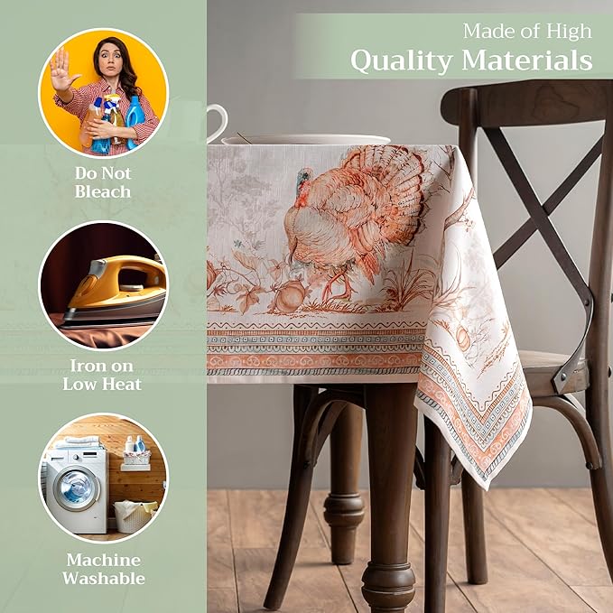 Maison d' Hermine Table Cloth Square Table 100% Cotton 54 x 54 Inches Fall Tablecloth Reusable Everyday Use for Thanksgiving Christmas Decorations Dining Farmhouse Party (Giving Thanks)