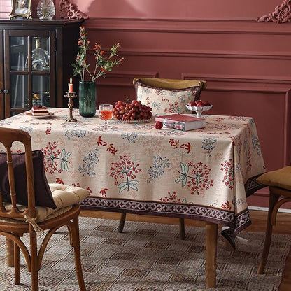 patdrea Designer Linen French Long Rectangular Table Cloth,Vintage Red Floral Fall Tablecloths,Breathable Table Cover for Kitchen Dining,Tea Party,Christmas,Thanksgiving,Holiday,63"x94"-Newmari