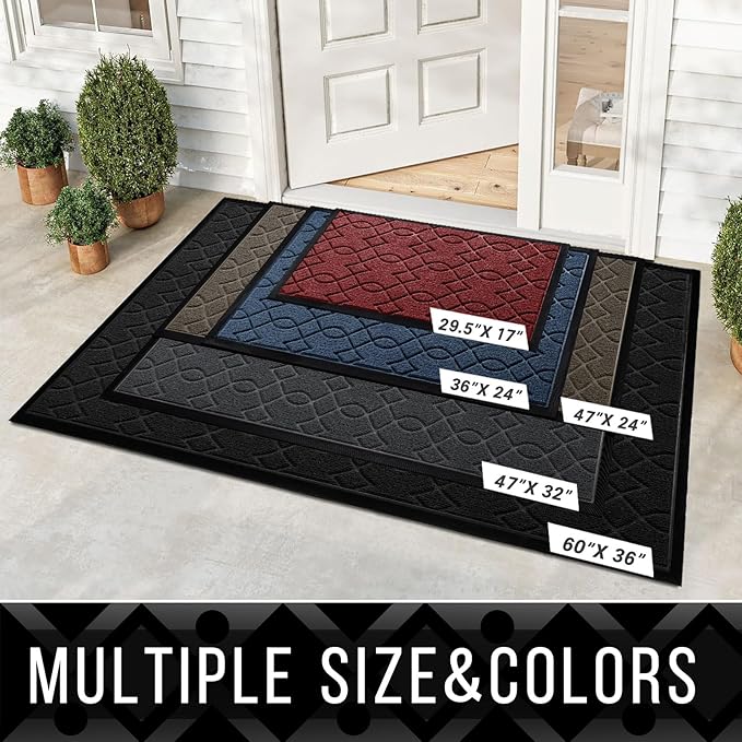 Yimobra Outdoor Mats for Front Door 29.5x17, All-Season Waterproof Doormat Outdoor Entrance, Heavy Duty Non-Slip Outside Door Mat for Garage Patio Proch Entryway Indoor, Black Grey