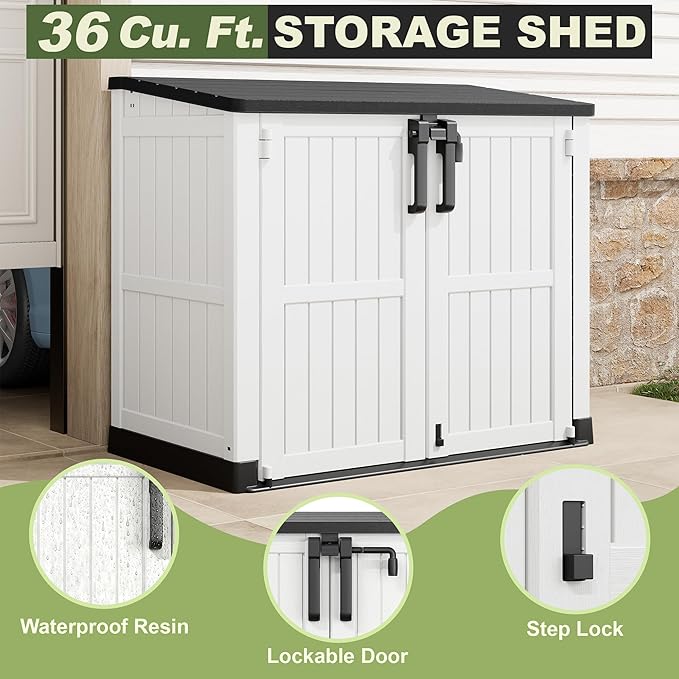 Plastic Outdoor Storage Shed, 36 Cu Ft Waterproof Outdoor Storage Cabinet - Image 3