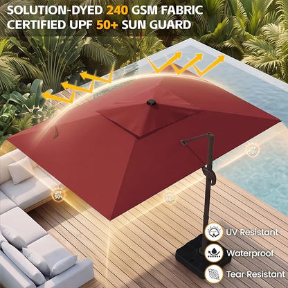 9x12 FT Patio Cantilever Umbrella, Rectangular Heavy Duty Offset Umbrella - Image 5