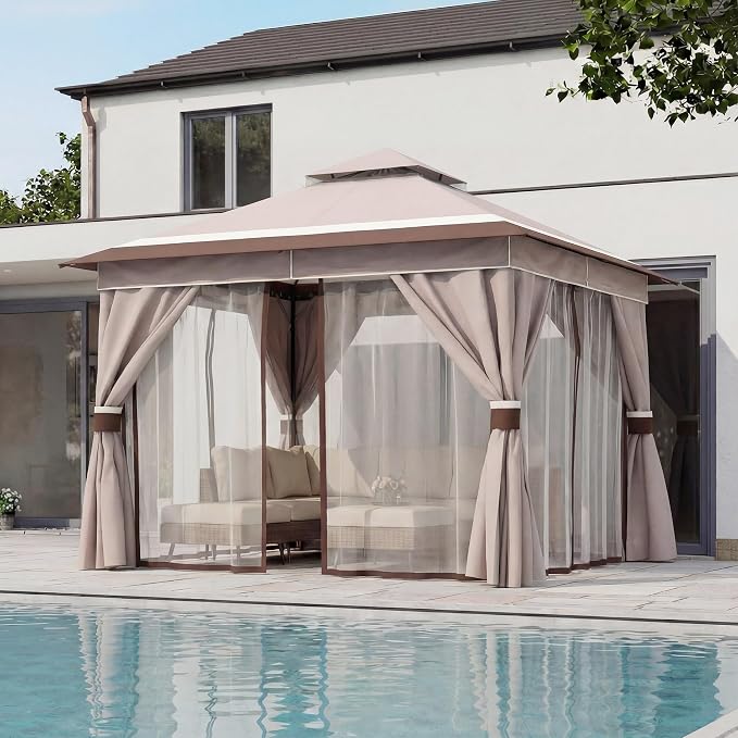 10'x10' Outdoor Gazebo, Metal Frame Heavy Duty Patio Canopy Tent Shelter - Image 3