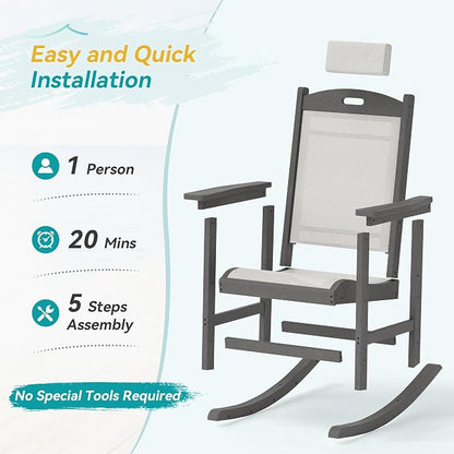 3-Piece Outdoor Rocking Chair Set, HDPE Patio Rocking Chair - Image 8