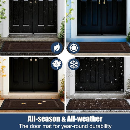 Large Front Door Mat Outside Entrance Indoor Doormat, 36" x 24" Outdoor Mats For Patio Waterproof, Outdoor Door Mats For Outside Entry, Indoor Rugs for Entryway, Sturdy Natural Rubber Entry Mat, Brown