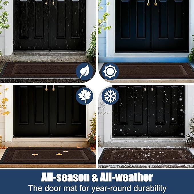 Large Front Door Mat Outside Entrance Indoor Doormat, 47" x 30" Outdoor Mats For Patio Waterproof, Outdoor Door Mats For Outside Entry, Indoor Rugs for Entryway, Sturdy Natural Rubber Entry Mat, Brown