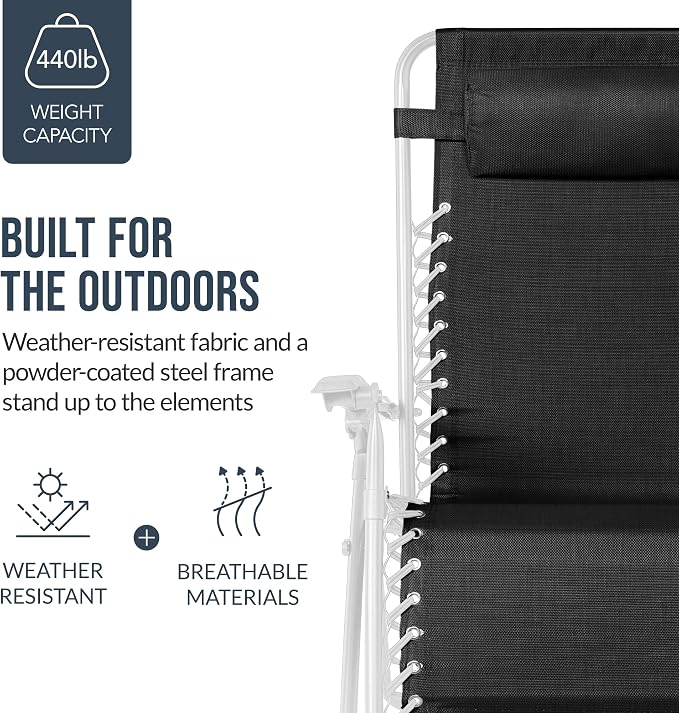 Best Choice Products Set of 2 Extra Wide Adjustable Steel Mesh Zero Gravity - Image 6
