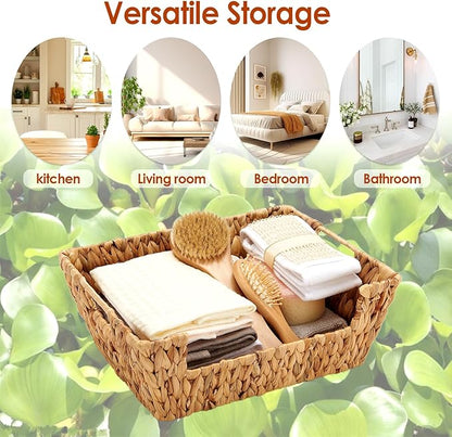 Wicker Baskets 2 Pack, Water Hyacinth Wicker Storage Basket with Handles, Pantry Baskets Organization and Storage, Handmade Large Wickers Baskets for Organizing, Natural
