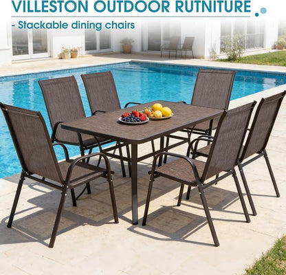 24.4" Wide Outdoor Stackable Chairs Set of 6 | Stacking Patio Chairs - Image 9