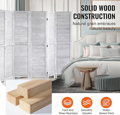 VEVOR Wood Room Divider, 8 Panel Wood Folding Privacy Screen, 66.9 Inches Tall Indoor Louvered Wooden Partition, Portable Decoration Screen, for Room Separation, Home, Office, Restaurant & Bedroom