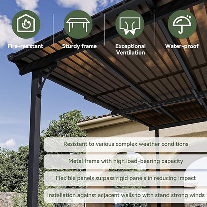 Aoxun 12’x10’ Gazebo with Light, Gazebo Pergola with Sloped Roof, Wall Mounted - Image 6