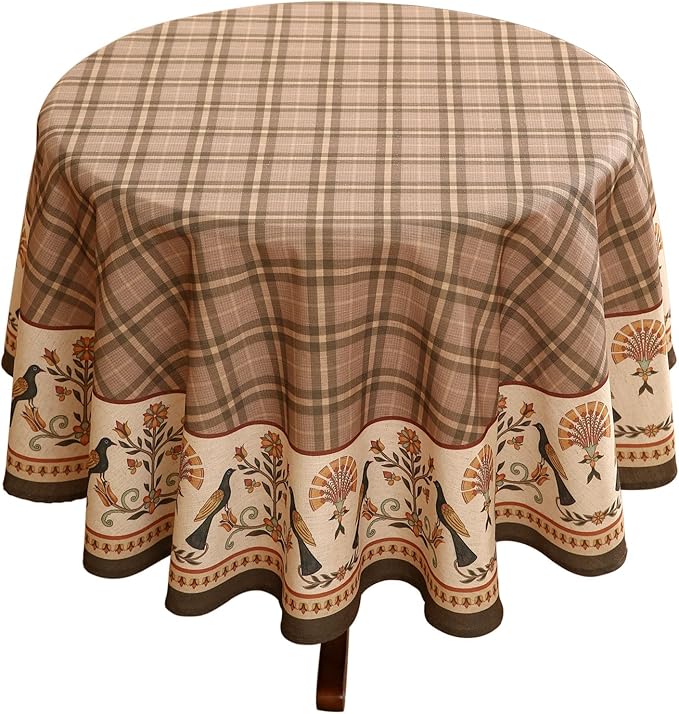 Vintage Brown Checkered Small Round Tablecloth,Italian Style Wrinkle Resistant Linen Tablecloths,Decor Table Cover for Kitchen,Dining,Thanksgiving,Christmas,Diameter 55"-Seville