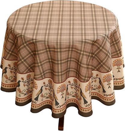 Vintage Brown Checkered Small Round Tablecloth,Italian Style Wrinkle Resistant Linen Tablecloths,Decor Table Cover for Kitchen,Dining,Thanksgiving,Christmas,Diameter 55"-Seville
