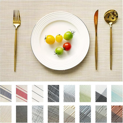Placemats Set of 4 Vinyl/Plastic Woven Place Mats for Kitchen Table Indoor/Outdoor Washable Placemat Wipeable Dining Table Mats (Beige,4)