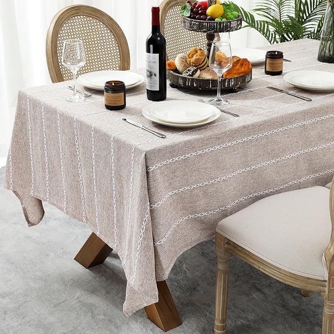 Chassic 54 x 72 inches Farmhouse Style Linen tablecloths, Wrinkle Resistant Washable Dining Room Table Cloths for Small Rectangle Tables - Light Coffee
