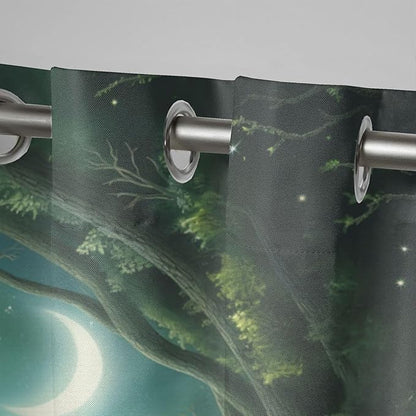 Forest Theme Outdoor Curtains for Patio Waterproof,Trees Moon Lake Pattern,Privacy, Grommet Curtains for Patio, Pergola, Porch, Deck, Lanai, and Cabana,Set of 2 Panels,42 x 84 inch,Green