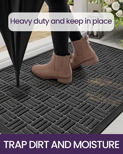 DEXI Front Door Mat Outside Entrance, 2x4 ft Rubber Entry Doormat Heavy Duty, Welcome Mats Non Slip for Inside House Floor Entryway Double Doors Exterior Patio, Maze Black