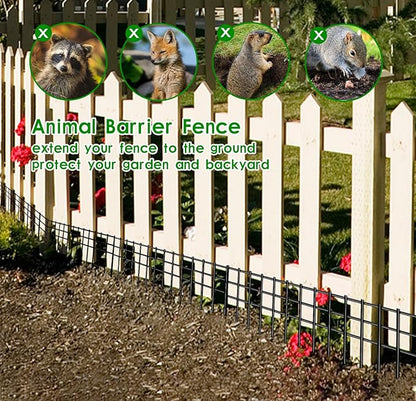 24x15-inch No Dig Animal Barrier Fence, 10 Pack Black Dig Protective Fence with 1.5 inch Spike spacing, Dog/Rabbit/Groundhog Underground Defence, for Outdoor Garden Patio
