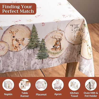 Maison d' Hermine Table Cloth Rectangle Table 100% Cotton 60 x 108 Inches Fall Tablecloth Reusable Everyday Use for Thanksgiving Christmas Decorations Dining Farmhouse Party (Mountain Life)