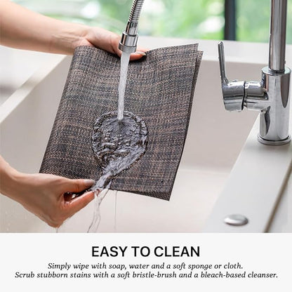 LEXMORE Placemats Set of 6 Vinyl/Plastic Woven Place Mats for Kitchen Table Indoor/Outdoor Washable Placemat Wipeable Dining Table Mats(Black/Brown)