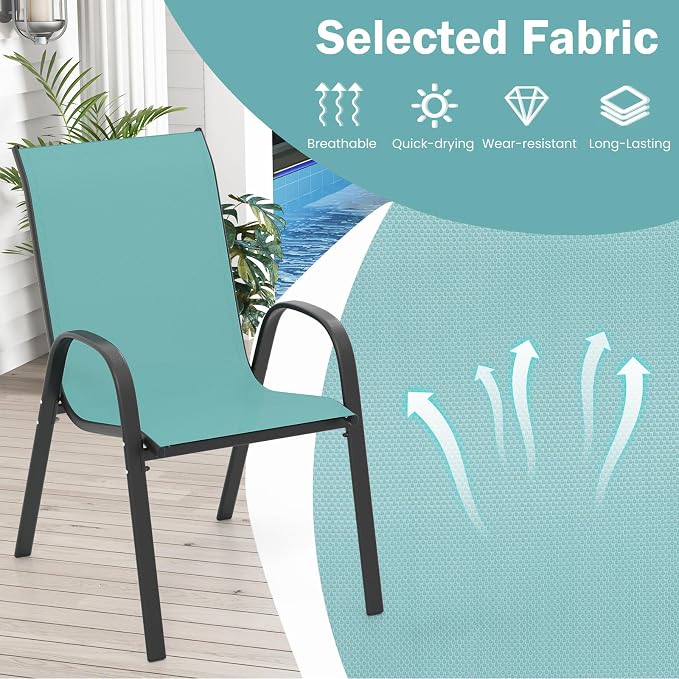 COSTWAY Patio Stackable Dining Chairs Set of 4 - Image 4