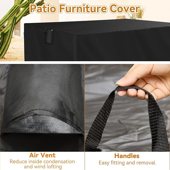 TUOKING Outdoor Furniture Covers Heavy-Duty 420D Waterproof Cover,All-Weather Patio Furniture Protector for Sofa,Chairs & Table-UV-Resistant,Anti-Tear Dustproof Covers (Black, 124"L x 71"W x 29"H)