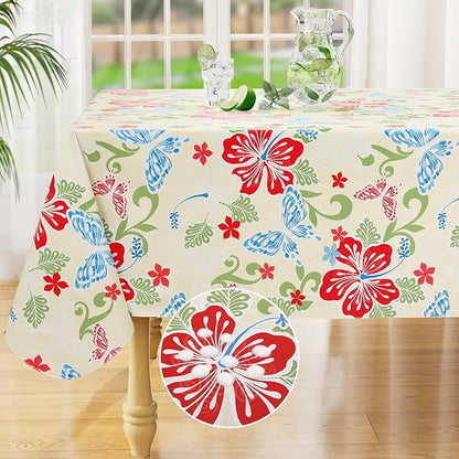 misaya Rectangle Waterproof Vinyl Table Cloth, Wipeable Tablecloth with Flannel Backing, Plastic Table Cover for Dinner, Picnic, Indoor and Outdoor (Butterfly, 60" x 120")
