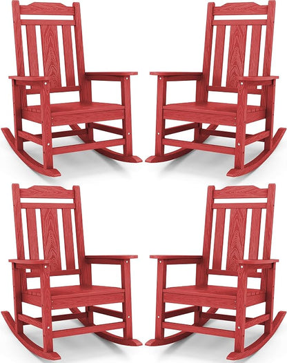 SERWALL HDPE Oversized Outdoor Rocking Chairs Set of 4, Patio Rocker, All by SERWALL