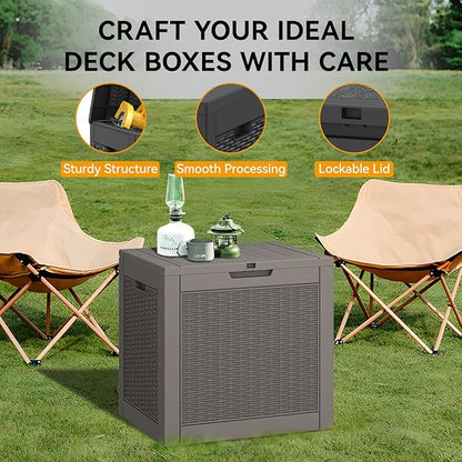KAMABOKO 31 Gallon Outdoor Storage Box, Resin Deck Boxes Indoor and outdoor, Waterproof Storage Box Lockable Lid for Garden Tools, Package Delivery, Pool Supplies, Patio Cushions, Grey