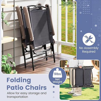 GIANTEX Set of 2 Patio Folding Chairs, Outdoor Patio Dining Chairs w/Armrest - Image 5