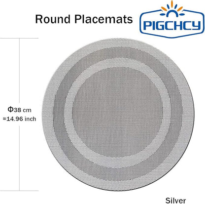 PIGCHCY Round Placemat Set of 8 Vinyl Washable Kitchen 15 inch Table Placemats for Wedding Holiday Party (8pcs Round, Deep Silver)