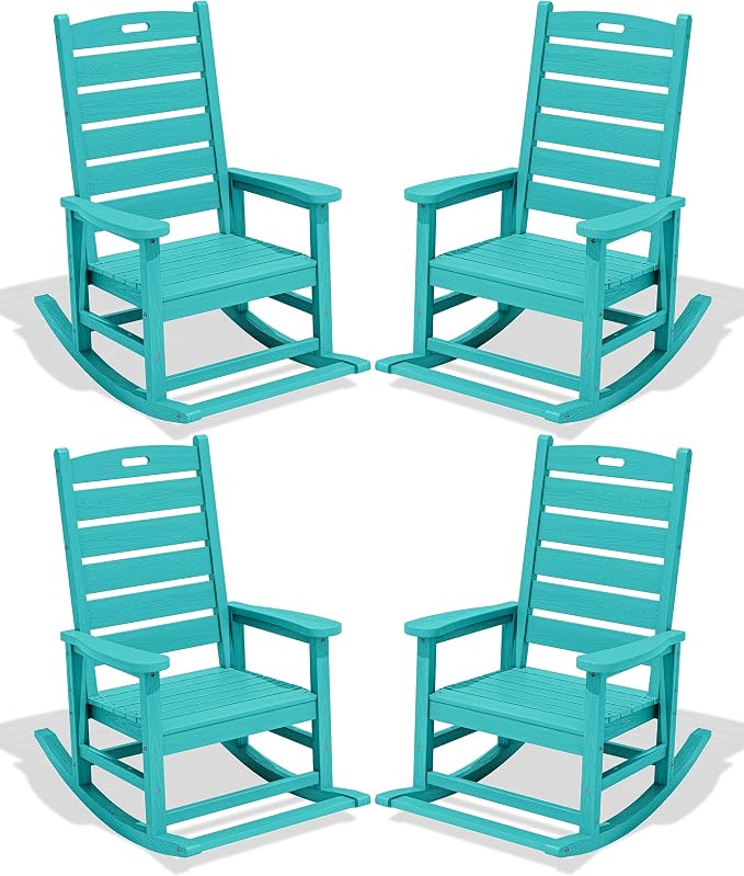 SERWALL Outdoor Rocking Chair Set of 4, HDPE Rocker by SERWALL
