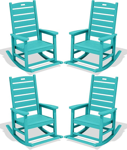 SERWALL Outdoor Rocking Chair Set of 4, HDPE Rocker by SERWALL