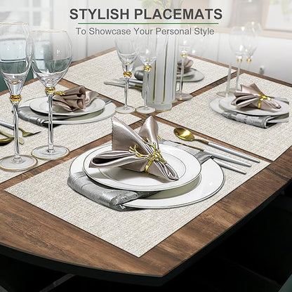 BETEAM Placemats Set of 6, Woven Vinyl Placemat for Dining Table Washable Wipeable Kitchen Place Mats Durable Indoor Outdoor Table Mats