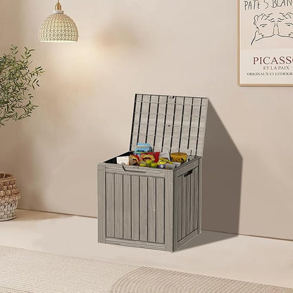35 Gallon Resin Deck Box, Waterproof Outdoor Storage Box for Patio, Poolside, and Garden, Lockable UV-Resistant Storage Bin Bench Cabinet for Small Spaces, Grey