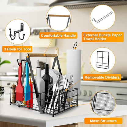 Grill Caddy, BBQ Caddy for Outdoor Grill with Paper Towel Holder, Picnic Utensil Caddyfor Outdoor Kitchen, RV, Patio, Tailgate, Camping Essentials, Grilling Gifts for Men, Barbecue Tool Sets