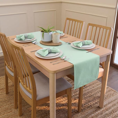 Encasa XO Table Runner 13"x104" Long | Cotton Canvas Fabric | Mint Green Solid Color | Machine Washable & Durable