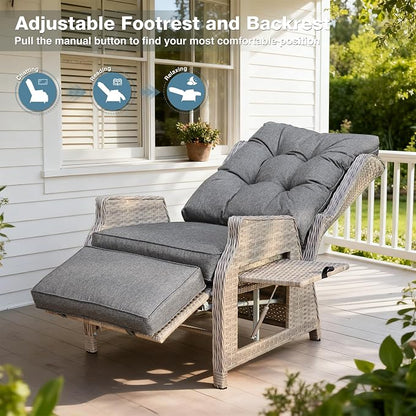 2 Pieces Outdoor Recliner with Adjustable Backrest and Footrest, PE Rattan - Image 3