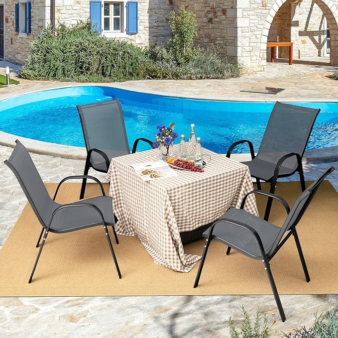 MEDIMALL Patio Chairs, Stackable Patio Chairs Set of 4, Outdoor Dining Chairs - Image 2