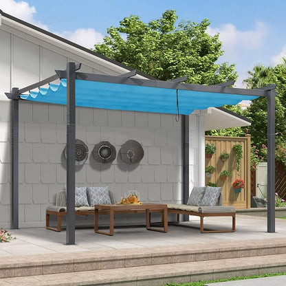 PURPLE LEAF Against Wall Pergola 9.5' X 13' Aluminum Canopy, Turquoise Blue | by PURPLELEAF