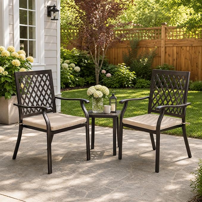 Patio Stackable Dining Chairs Set of 2, Outdoor Metal High Back Chairs Set - Image 2