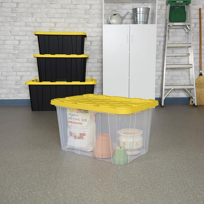 Sterilite 12 Pack Industrial Storage Box with Comfort Carrying Handles, 27 Gal, Yellow