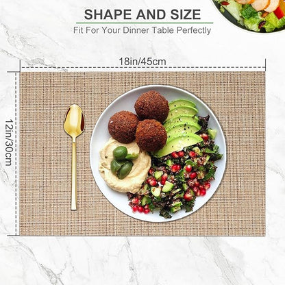 BETEAM Placemats Set of 8, Woven Vinyl Placemat for Dining Table Washable Wipeable Kitchen Place Mats Durable Indoor Outdoor Table Mats