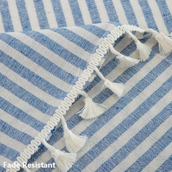 TruDelve Cloth Tablecloths Rectangular Blue and White Striped Boho Cotton Tablecloth Summer Outdoor Table Cloths Rectangle (Blue,70"x55",Rectangular)