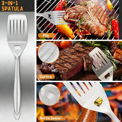 9Pcs Heavy Duty Stainless Steel Grill Accessories, Professional Barbecue Accessories BBQ Grill Tools Set with Portable Bag, Grilling Gifts for Men Dad Him,BBQ Utensils for Backyard Outdoor Camping