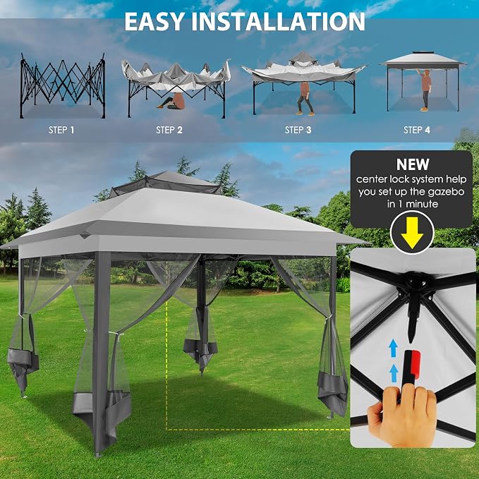 COBIZI Pop Up Gazebo 11x11 Canopy Tent, Outdoor Screened Gazebo Shelter - Image 2