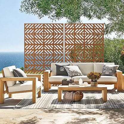 Heavy-Duty Outdoor Privacy Screen for Patio, Balcony, Backyard - 72" H * 44" W Metal Room Divider with Geometric Pattern, Anti-Tipping Kit, Weather Resistant, Easy Assembly (Raw Umber-FGXPF)