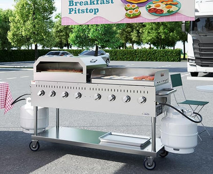 KoolMore 60 in. 8-Burner Commercial Outdoor Propane Gas BBQ Grill with 30 in. Griddle and 30 in. Pizza Oven in Stainless-Steel, ETL Listed (CGKIT6-G30P30)