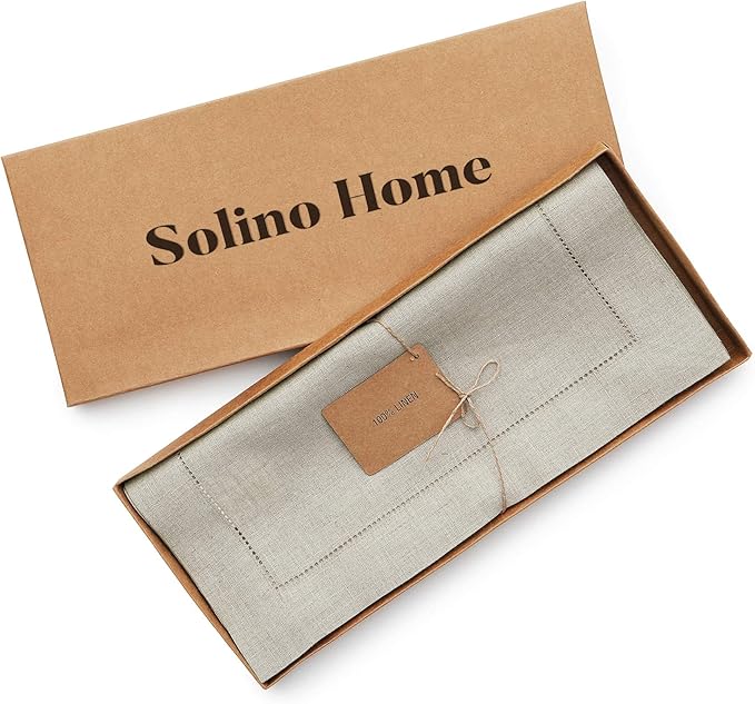 Solino Home Linen Table Runner 90 Inches Long - Classic Hemstitch 100% Pure Linen Natural Dining Table Runner 16 x 90 Inch for Spring, Easter